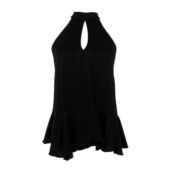 Maven West Tops - Maven West Black Halter Mock Neck Peplum Sleeveless Keyhole Blouse, Small